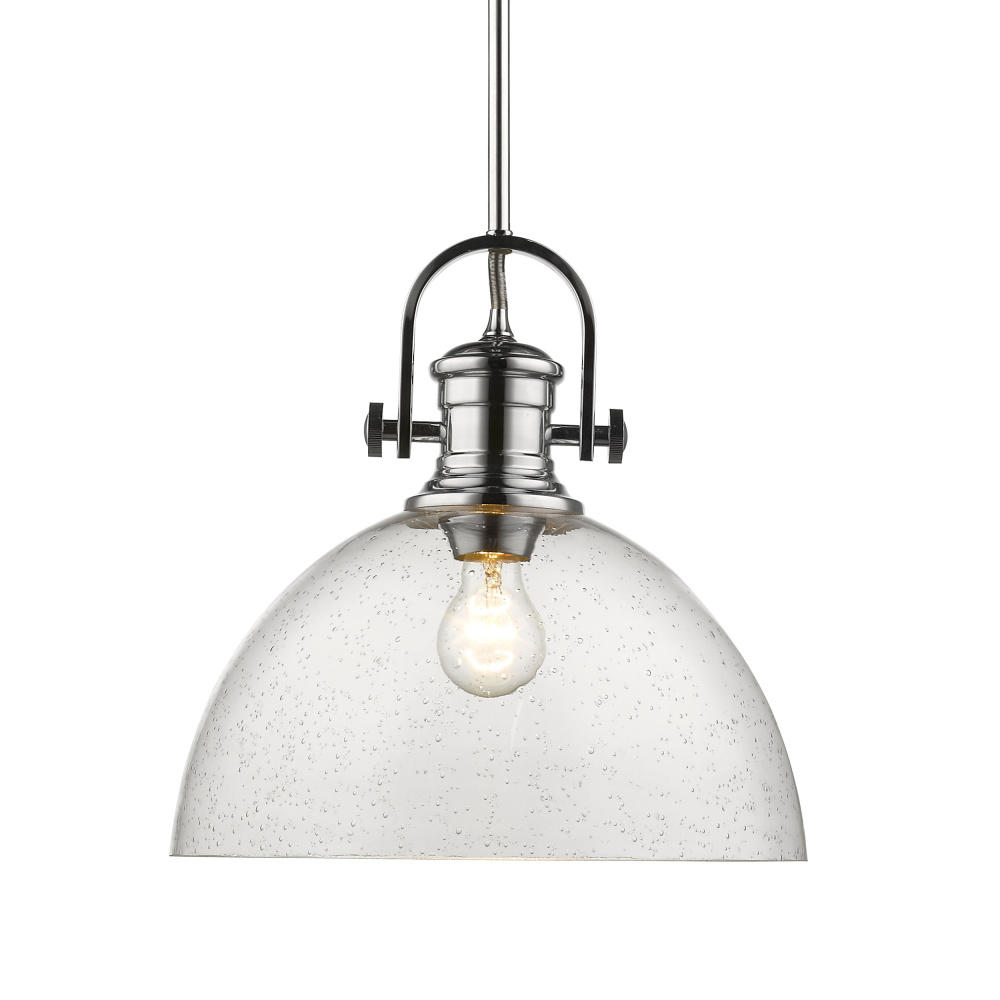 Yep by Golden Lighting Hines 1-light 14in Pendant in Chrome and Seeded Glass